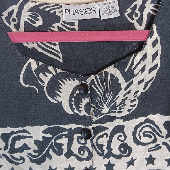 Phases Muumuu Dress Women’s Large Black 100% Cotton Fish Seashells Lounge Gown - Picture 4 of 5